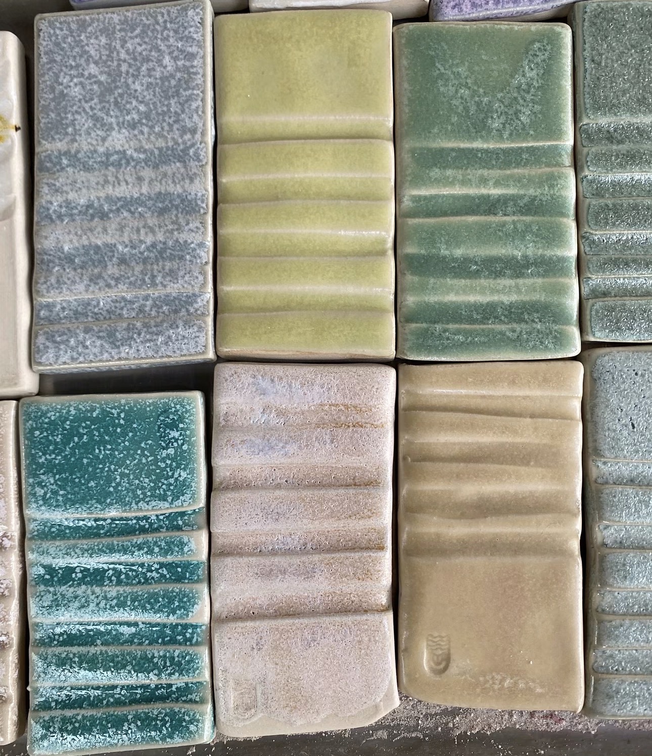 selection of ceramic coloured Glaze tiles from Linda Bloomfield masterclass